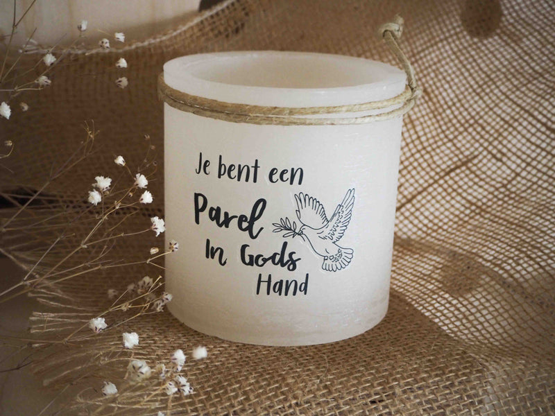 Windlicht - Je bent een parel in Gods hand - Wax Kaars