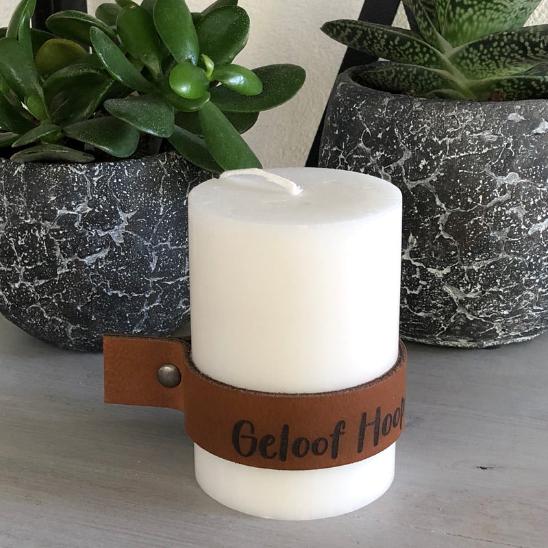 Kaars met leren band - Geloof, Hoop & Liefde