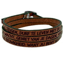 Wikkelarmband Leer - Waar U verschijnt / Jezus overwinnaar - Cognac