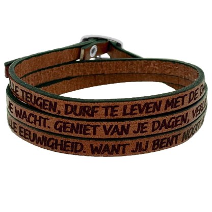 Wikkelarmband Leer - Waar U verschijnt / Jezus overwinnaar - Cognac