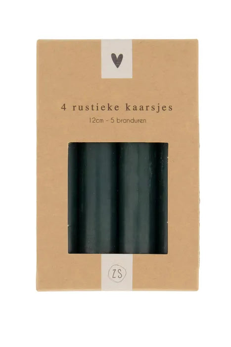 Zusss 4 Rustieke Kaarsjes - 12cm - Diepgroen