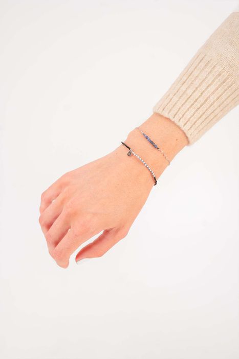 Zusss Fijn Kralenarmbandje - Grijsblauw/Zwart/Zand