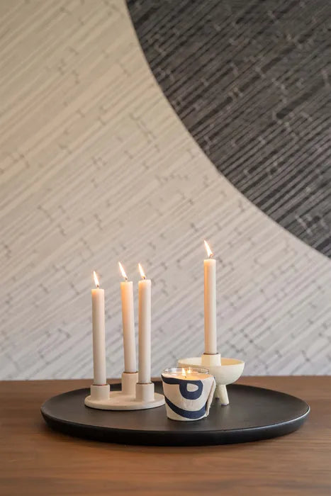 Zusss keramieken kandelaar voor 3 dinerkaarsen rond - off white