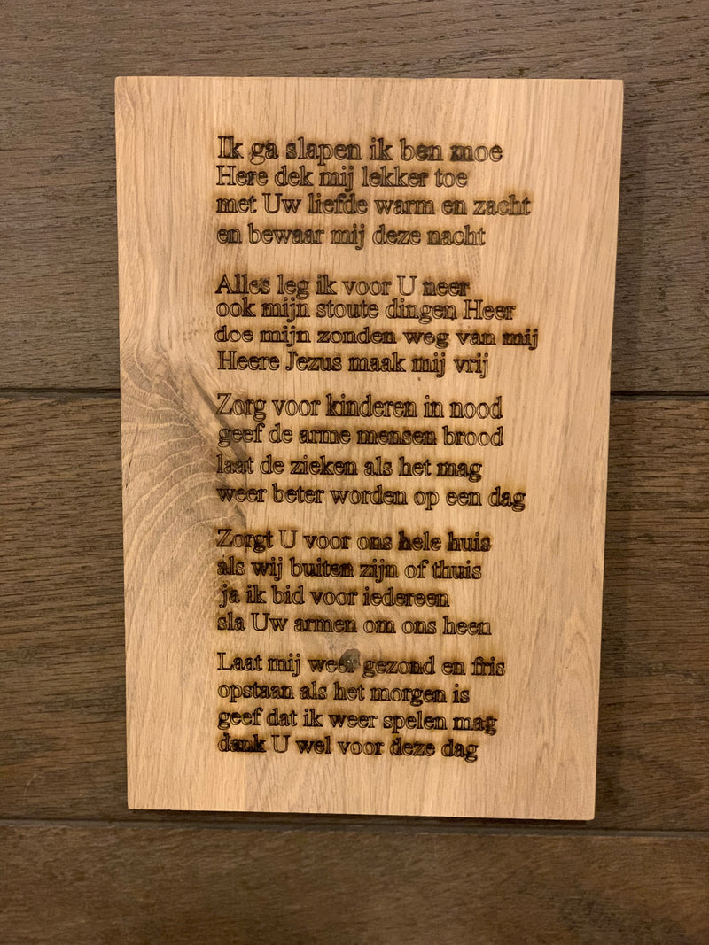 Houten Tekstbord - Ik ga slapen ik ben moe - eiken