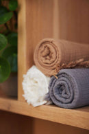 Jollein Wieg Deken Muslin Fringe - 75x100cm - Ivory/ Storm Grey/ Biscuit