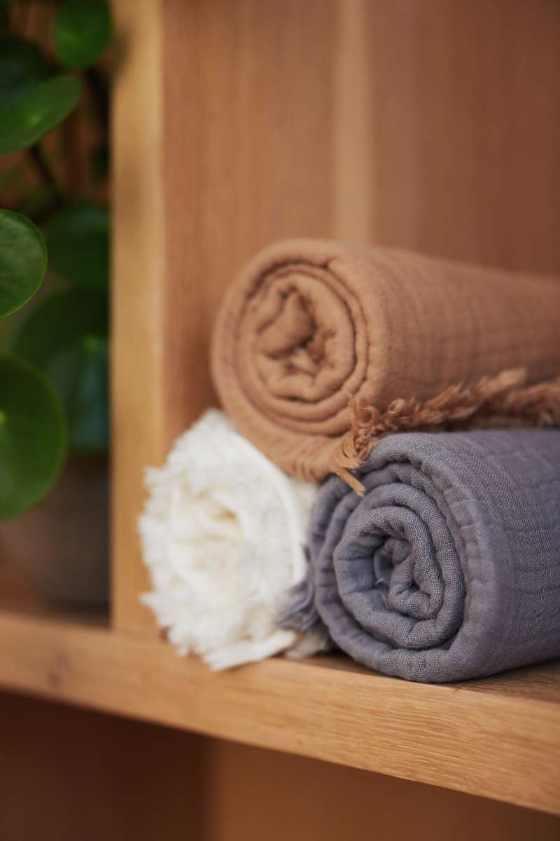 Jollein Wieg Deken Muslin Fringe - 75x100cm - Ivory/ Storm Grey/ Biscuit