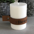 Kaars met leren band - Sta op en schitter