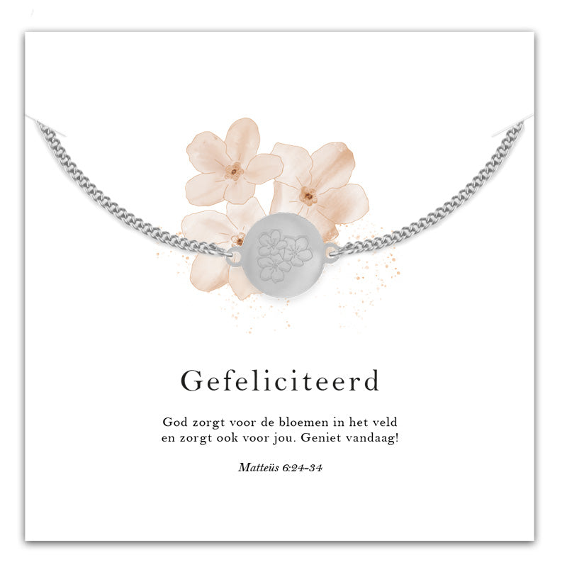 Christelijke Zilveren Kinderarmband – Gefeliciteerd – Matteüs 6:24-34