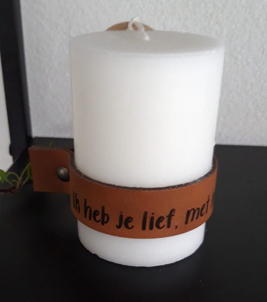Kaars met leren band - Ik heb je lief met heel mijn hart