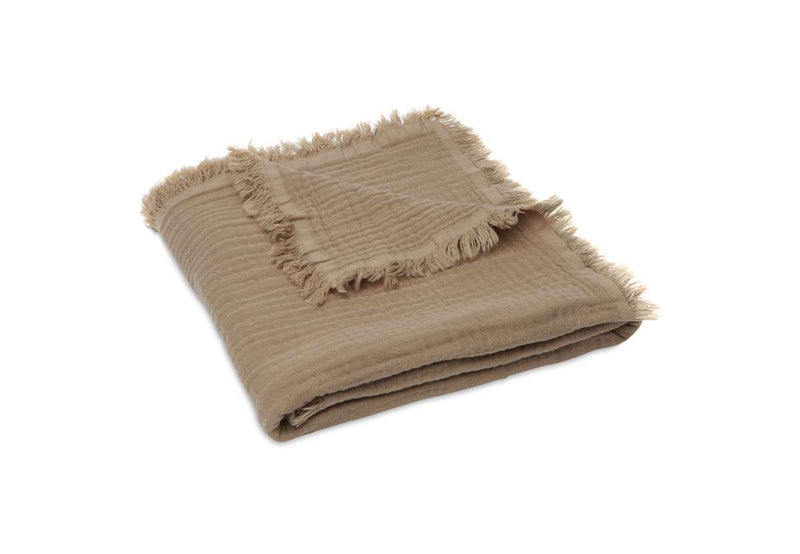 Jollein Wieg Deken Muslin Fringe - 75x100cm - Ivory/ Storm Grey/ Biscuit