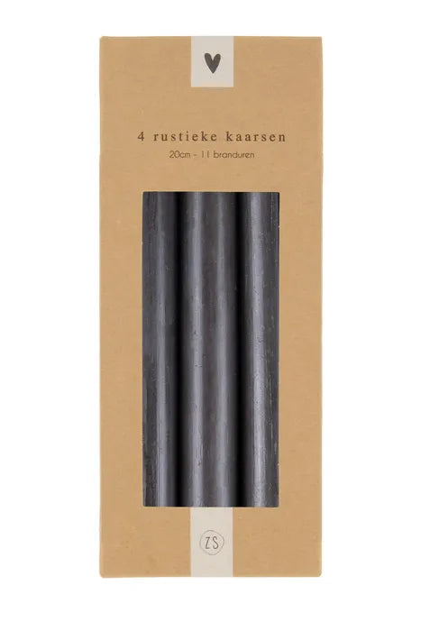 Zusss 4 Rustieke Kaarsen - 20cm - Zwart