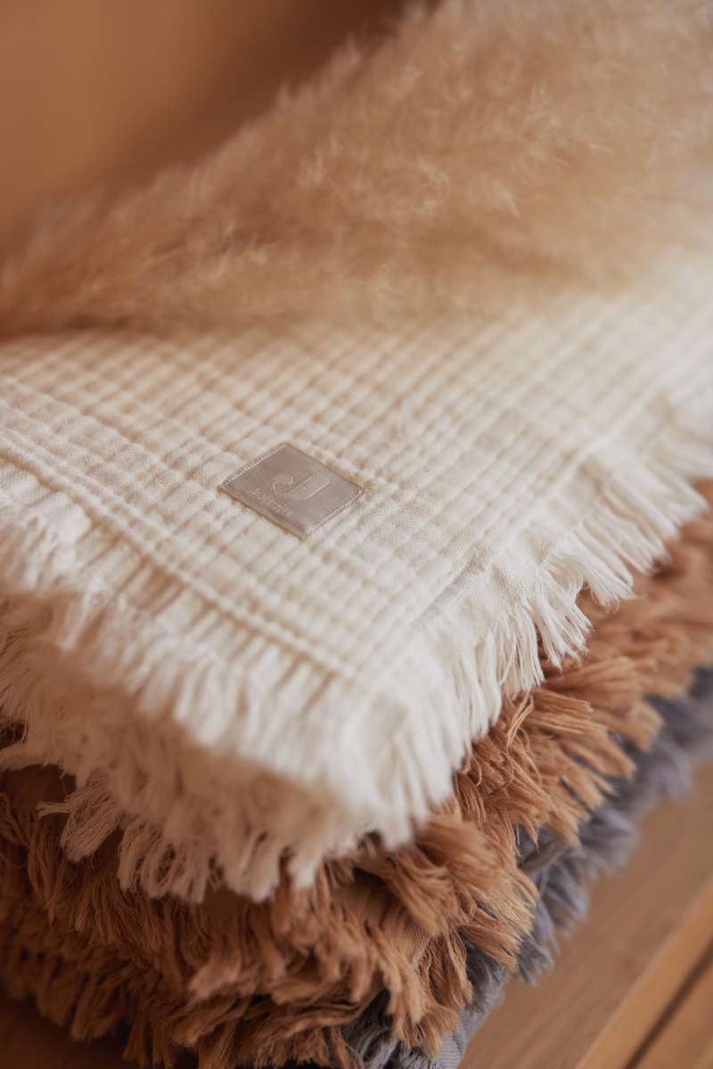 Jollein Wieg Deken Muslin Fringe - 75x100cm - Ivory/ Storm Grey/ Biscuit