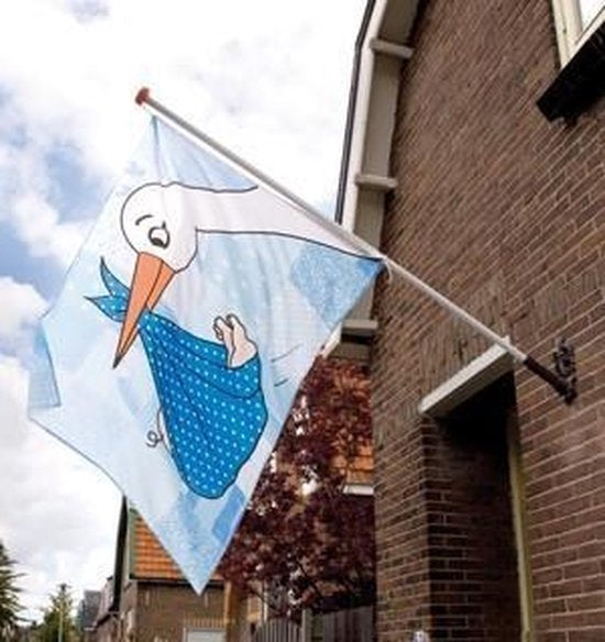Vlag met ooievaar en baby XXL 90x150 - Blauw