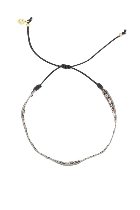 Zusss Fijn Geweven Armbandje - Grijs/Groen/Roodbruin