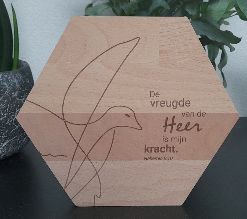 Houten bord - Honingraat M – De vreugde van de Heer
