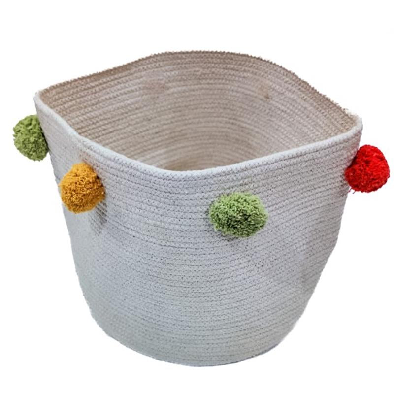 Jute Mand met Pompons - 30x30cm