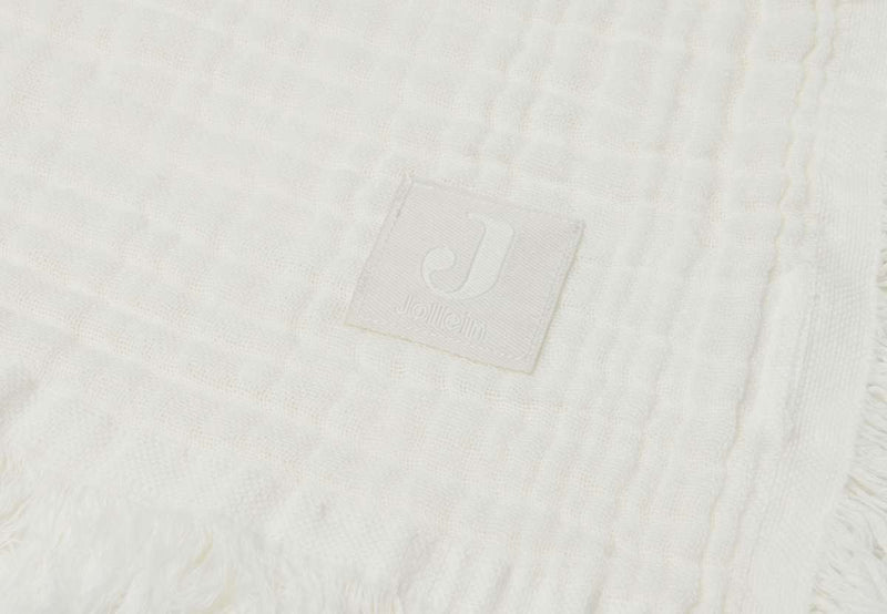 Jollein Wieg Deken Muslin Fringe - 75x100cm - Ivory/ Storm Grey/ Biscuit